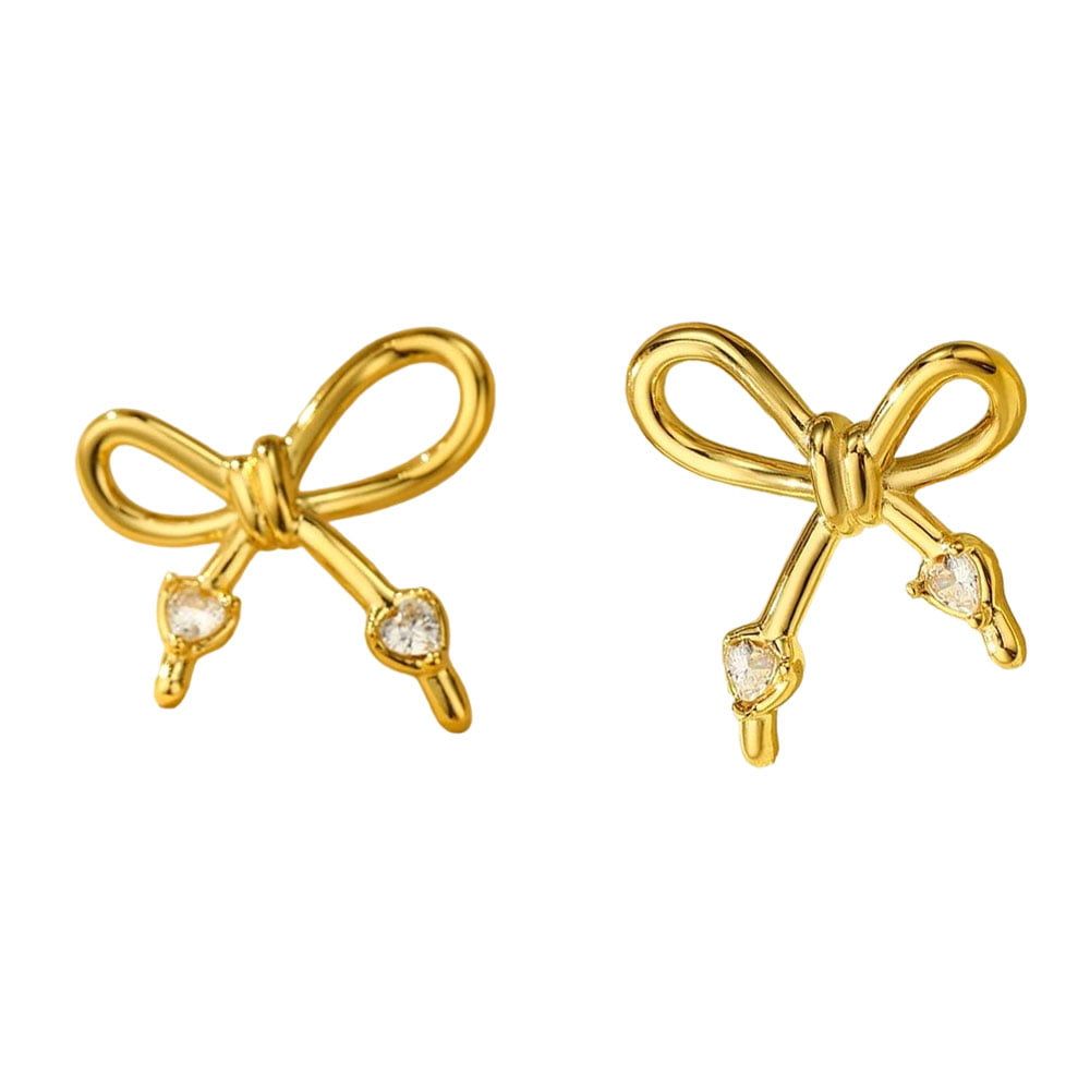 Ατσάλινα Σκουλαρίκια Φιόγκος με Πέτρες Stainless Steel Bow Earrings with Stones Χρυσό
