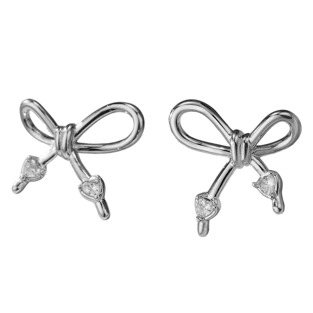 Ατσάλινα Σκουλαρίκια Φιόγκος με Πέτρες Stainless Steel Bow Earrings with Stones Χρυσό