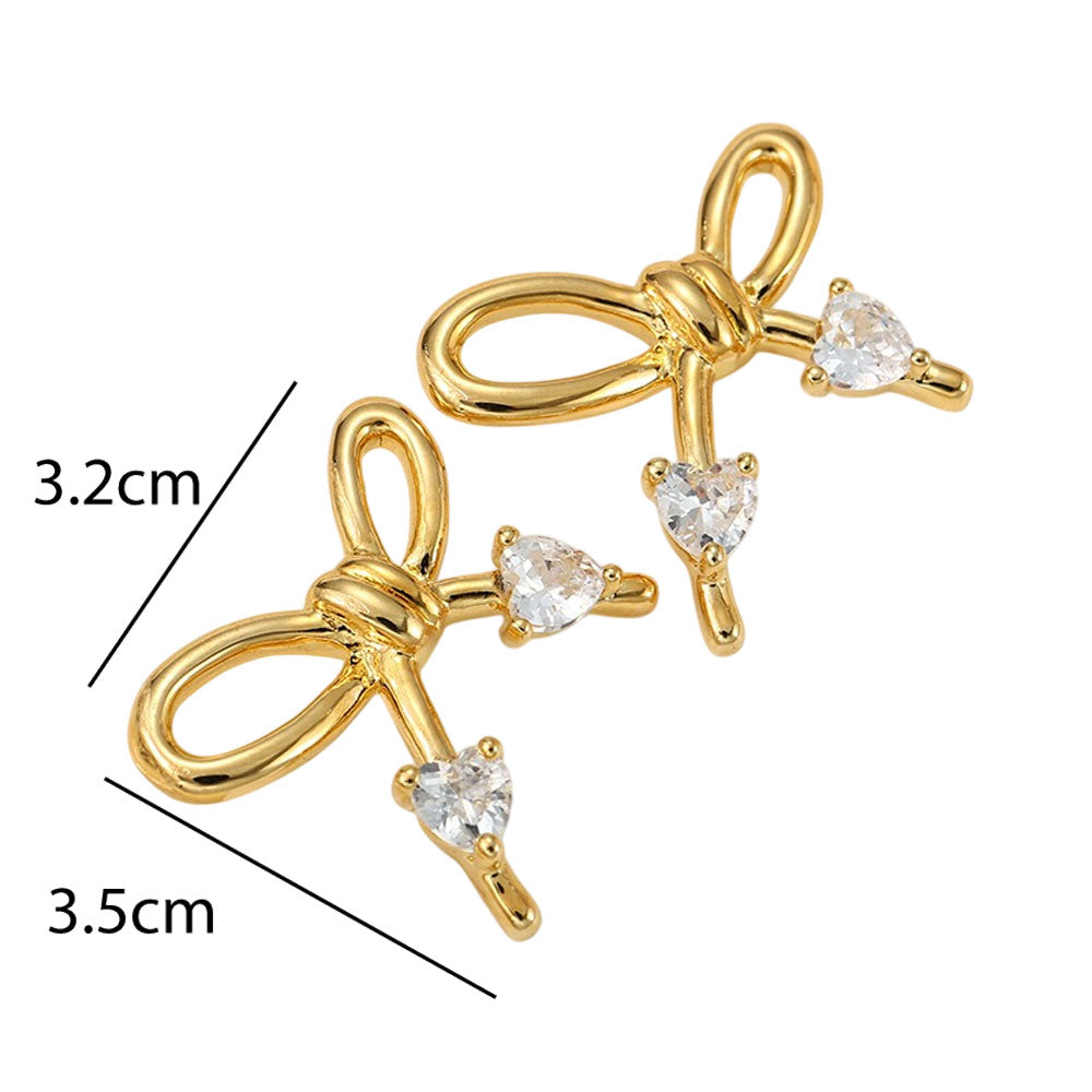 Ατσάλινα Σκουλαρίκια Φιόγκος με Πέτρες Stainless Steel Bow Earrings with Stones Χρυσό