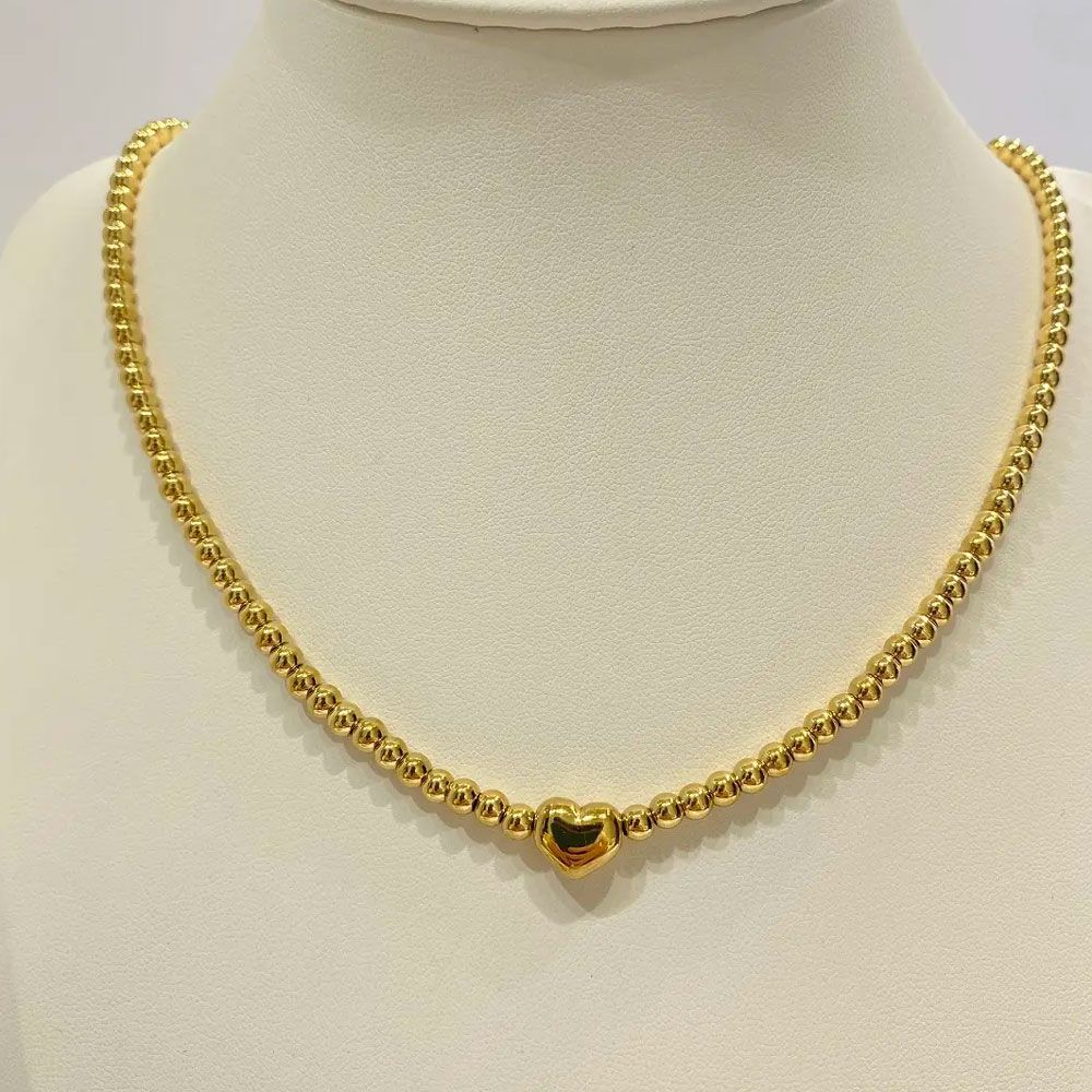 Χρυσό Κολιέ με Καρδιά & Μικρές Χάντρες– Women’s Steel Necklace