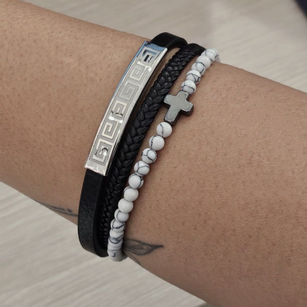 Βραχιόλι Απο Ανοξείδωτο Ατσάλι Με Χάνδρες Και Σταυρό