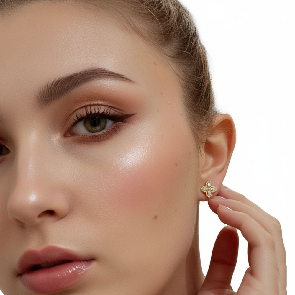 Σκουλαρίκια Ατσάλι Λουλούδι Κρύσταλλο · Stainless Steel Crystal Flower Stud Earrings