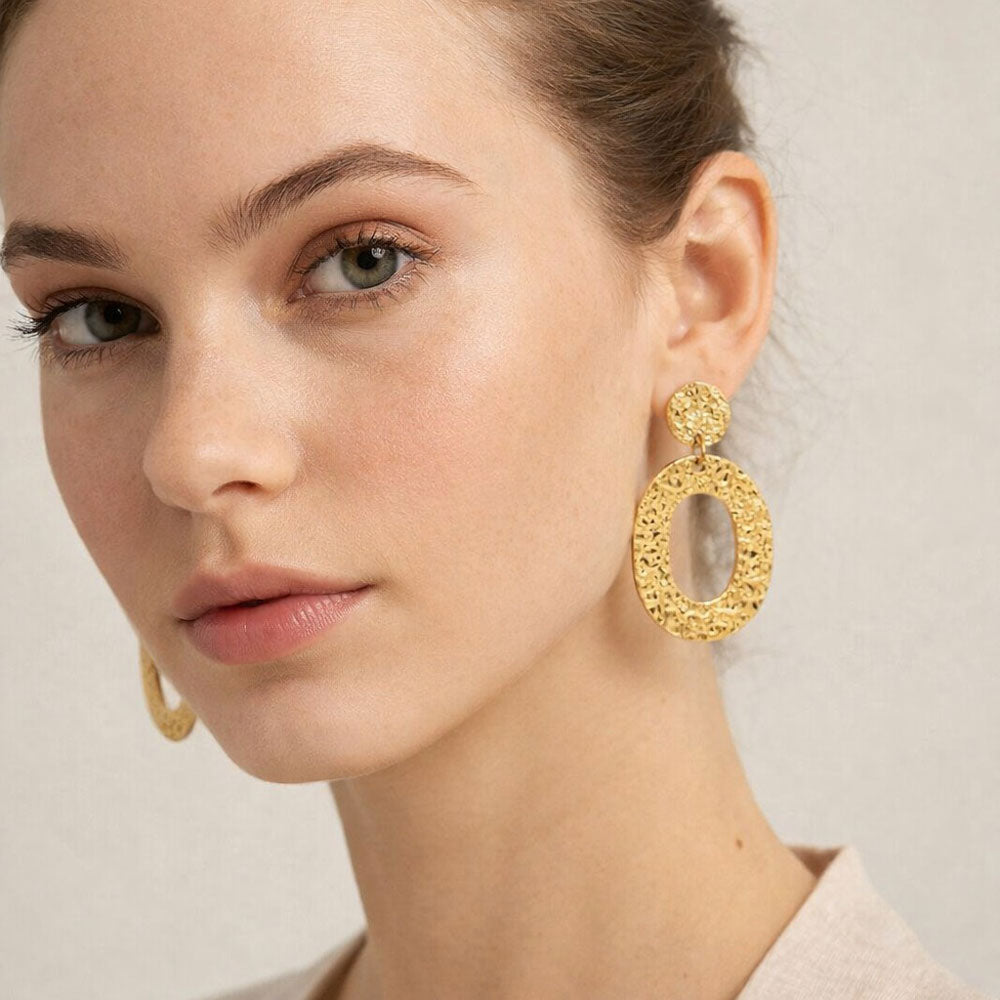Ατσάλινα Σκουλαρίκια Κρίκοι Σφυρήλατα Stainless Steel Hammered Hoop Earrings Χρυσό