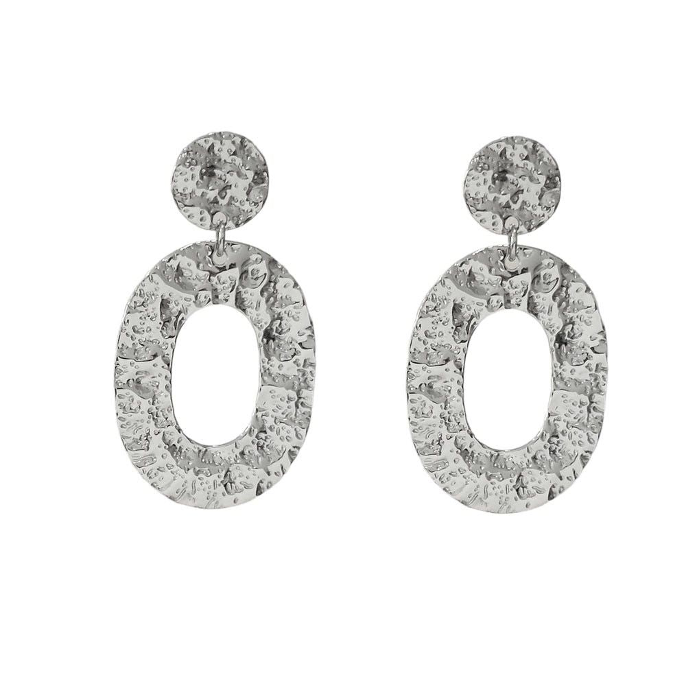 Ατσάλινα Σκουλαρίκια Κρίκοι Σφυρήλατα Stainless Steel Hammered Hoop Earrings Ασημί