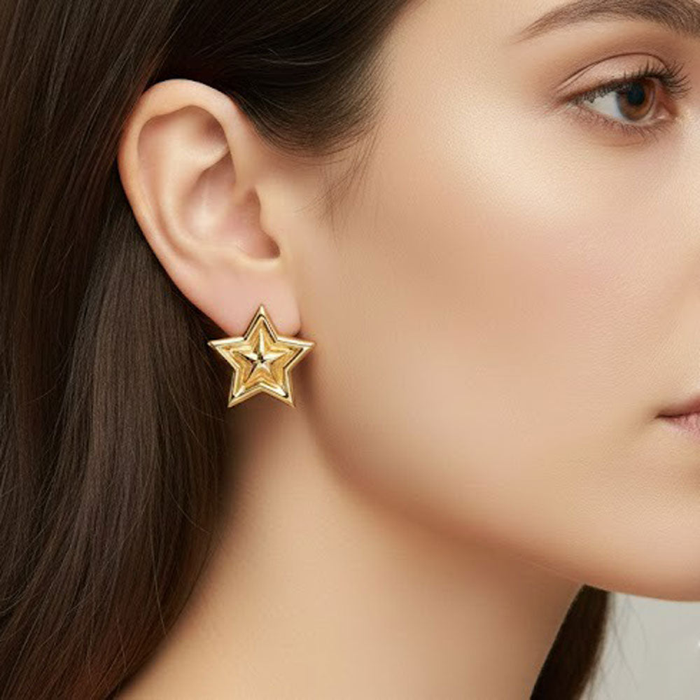 Ατσάλινα Σκουλαρίκια Αστέρι Stainless Steel Star Statement Earrings Χρυσό
