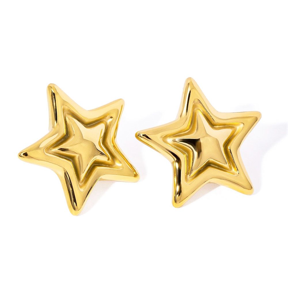 Ατσάλινα Σκουλαρίκια Αστέρι Stainless Steel Star Statement Earrings Χρυσό