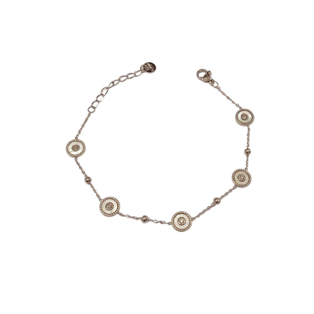 Βραχιόλι με στρογγυλά μοτίβα και λαμπερές λεπτομέρειες Ασημί