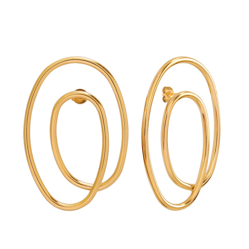 Σκουλαρίκια Διπλό Οβάλ Ατσάλι Χρυσό– Double Oval Stainless Steel Earrings