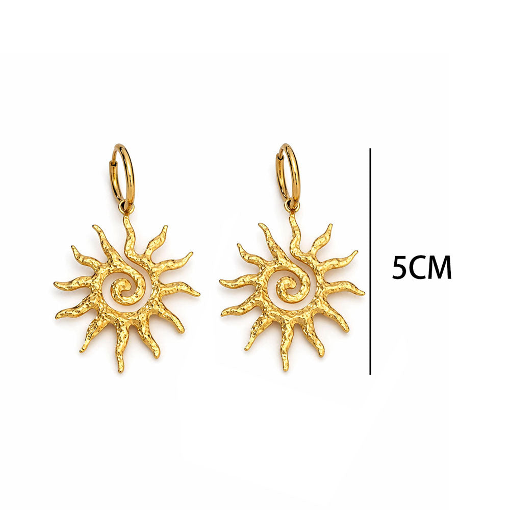 Ατσάλινα Κρεμαστά Σκουλαρίκια Ήλιος Σπιράλ Χρυσό Χρώμα