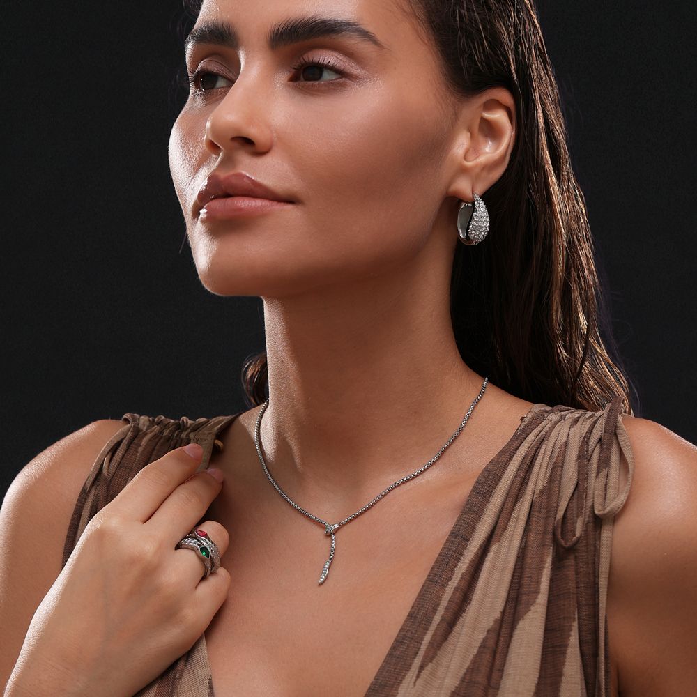 Ατσάλινο Κολιέ με Σχέδιο Φίδι και Ζιργκόν Ασημί