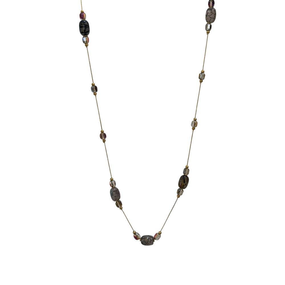 Μακρύ κολιέ με γκρι και ιριδίζουσες χάντρες