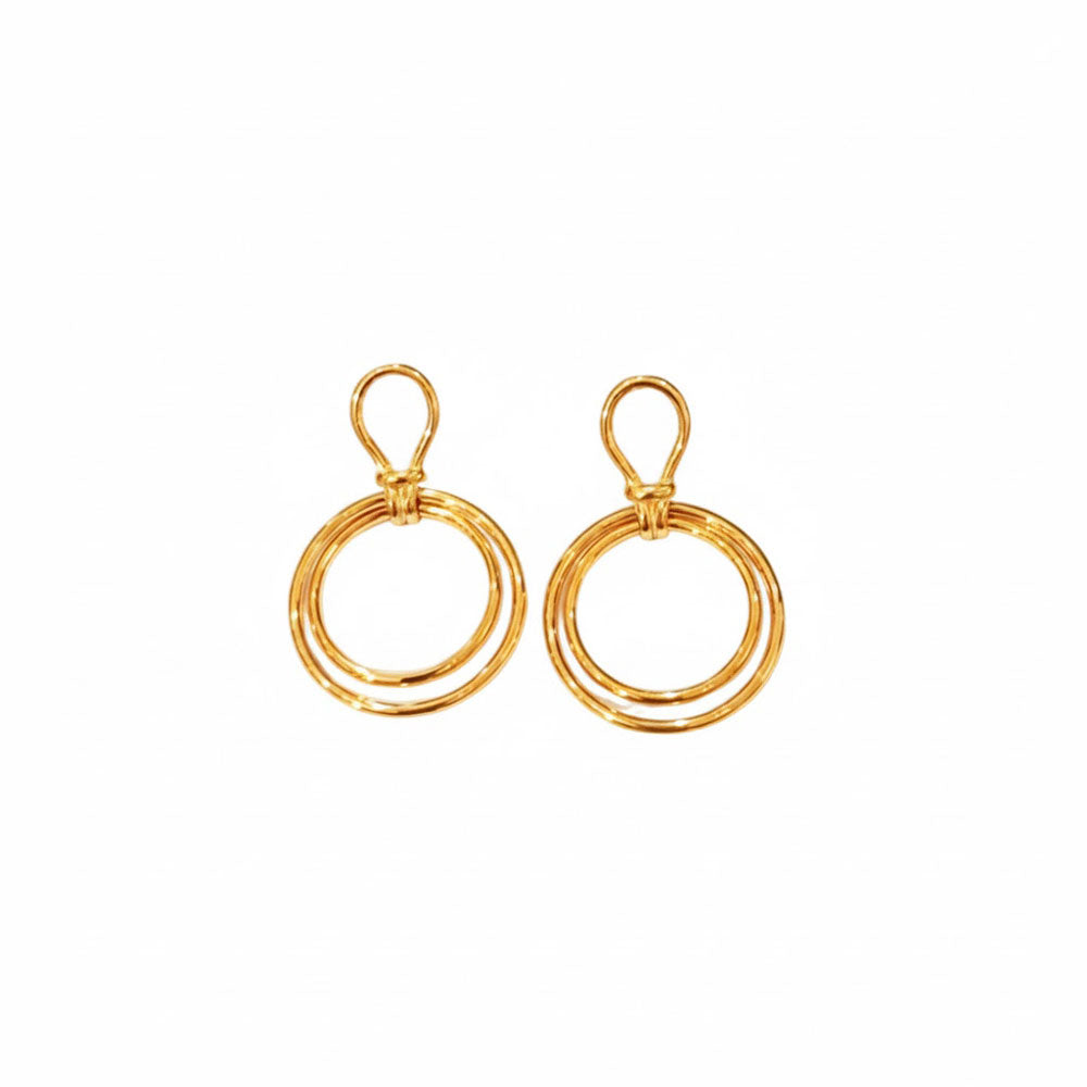 Σκουλαρίκια Ατσάλι Κρεμαστά Διπλοί Κύκλοι Χρυσοί