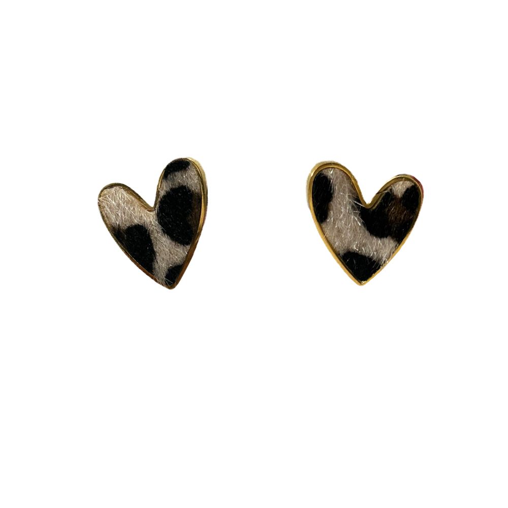 Ατσάλινα Σκουλαρίκια Καρδιά με Animal Print