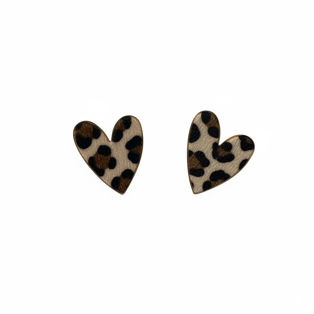 Ατσάλινα Σκουλαρίκια Καρδιά με Animal Print A69005