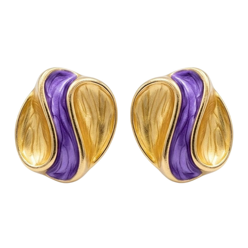Ατσάλινα σκουλαρίκια κυματιστά με μωβ σμάλτο Χρυσό