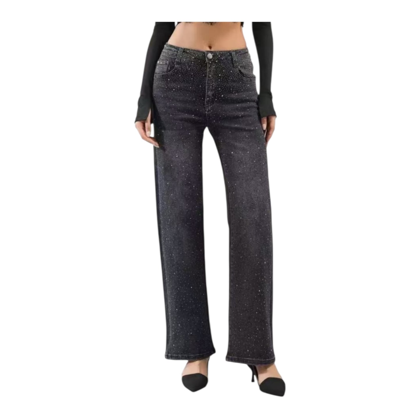 Miss Good High Waisted Women's Straight Jean Pants Black