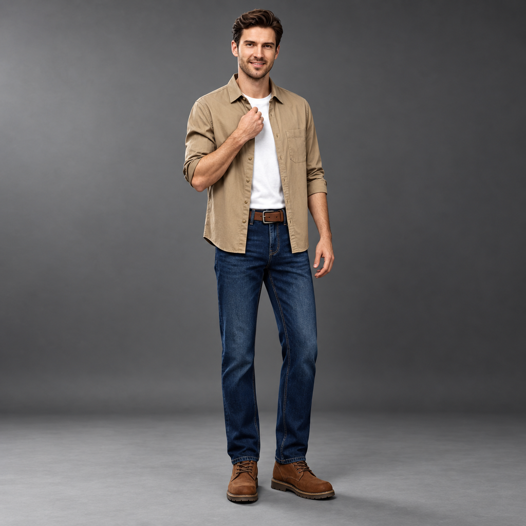 Angel Shopping Ανδρικό Τζιν Παντελόνι Regular Fit με Ζώνη Μπλε