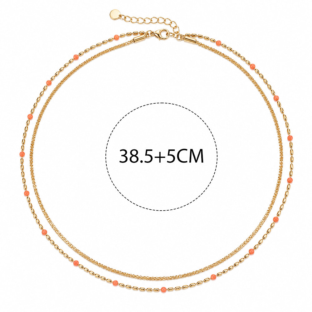 Διπλό Κολιέ με Κοραλί Χάντρες Χρυσό Χρώμα