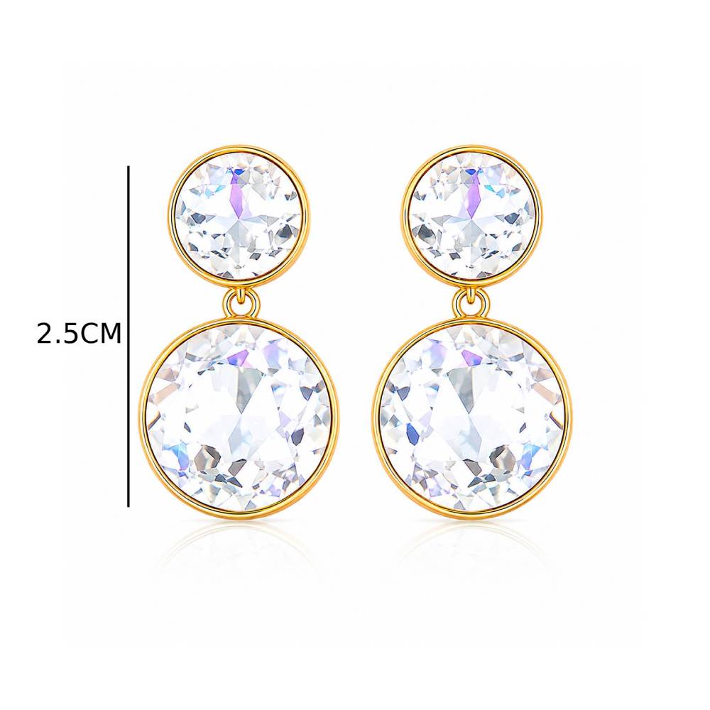 Γυναικεία Ατσάλινα Κρεμαστά Σκουλαρίκια με Λευκό Κρύσταλλο σε Χρυσό Χρώμα