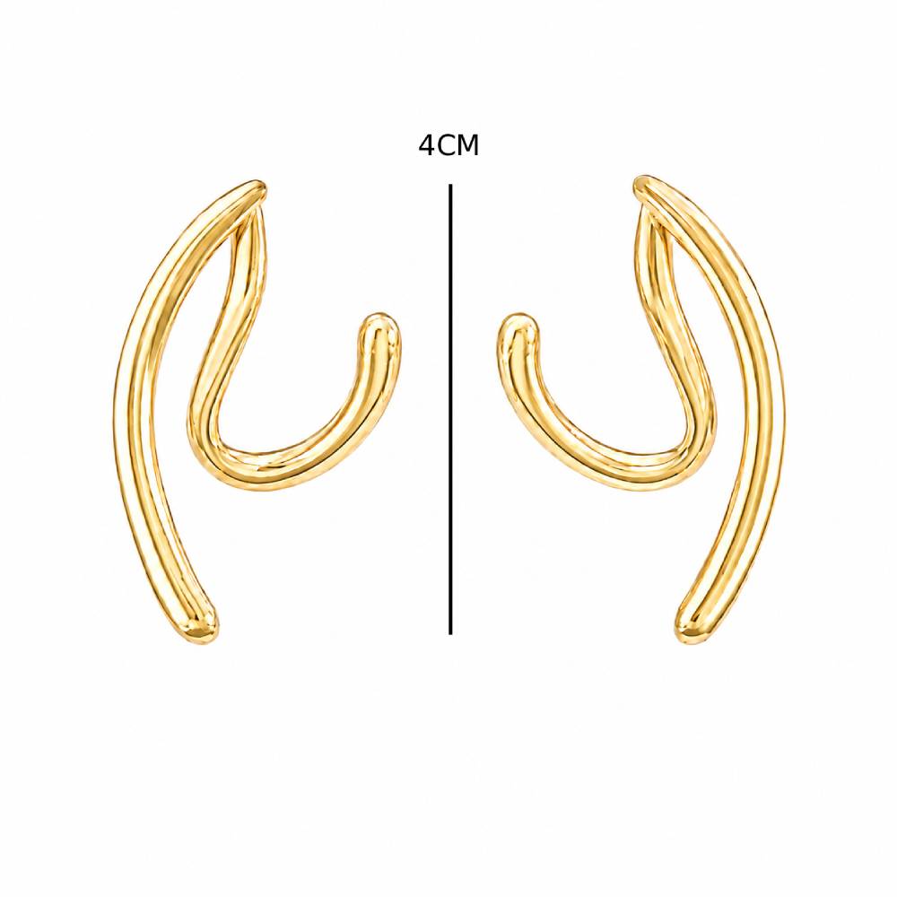 Ατσάλινα Σκουλαρίκια Double Curve σε Χρυσό Χρώμα