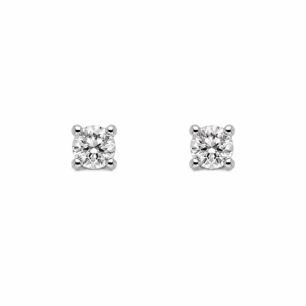 Ατσάλινα Σκουλαρίκια Μονόπετρο με Στρας σε Ασημί Χρώμα