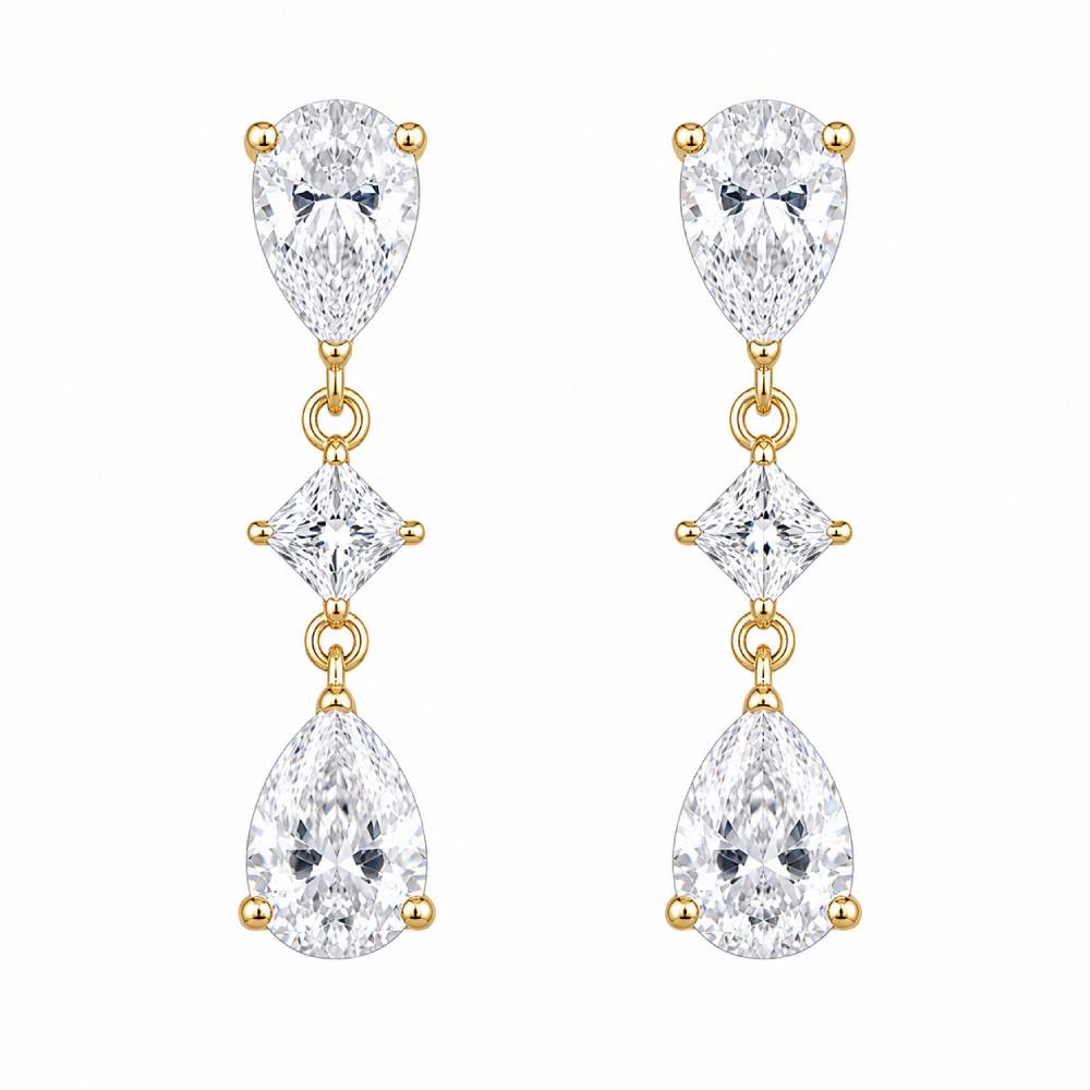 Ατσάλινα Κρεμαστά Σκουλαρίκια με Ζιργκόν σε Χρυσό Χρώμα