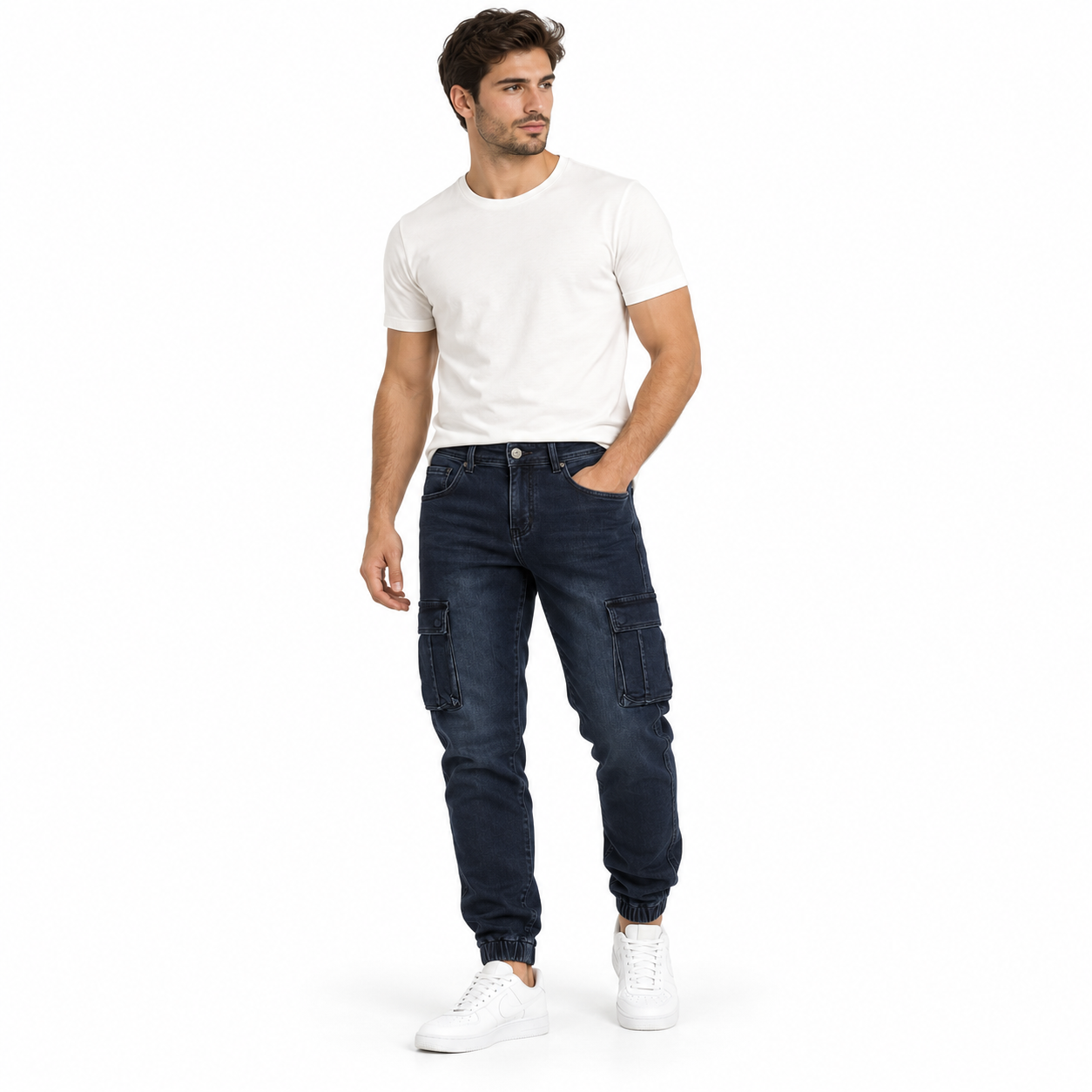 Angel Shopping Ανδρικό Τζιν Παντελόνι Cargo Jogger Σκούρο Μπλε