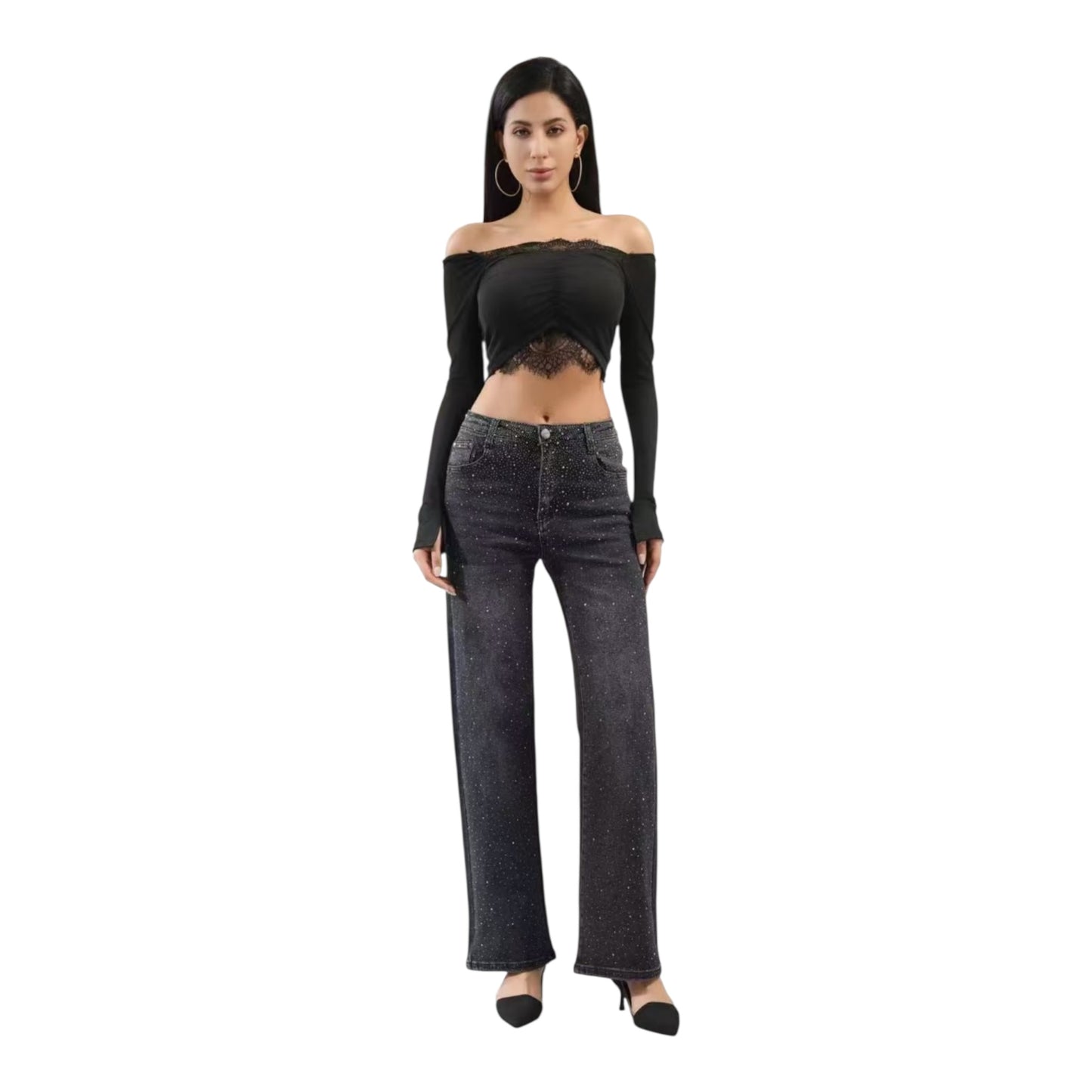 Miss Good High Waisted Women's Straight Jean Pants Black