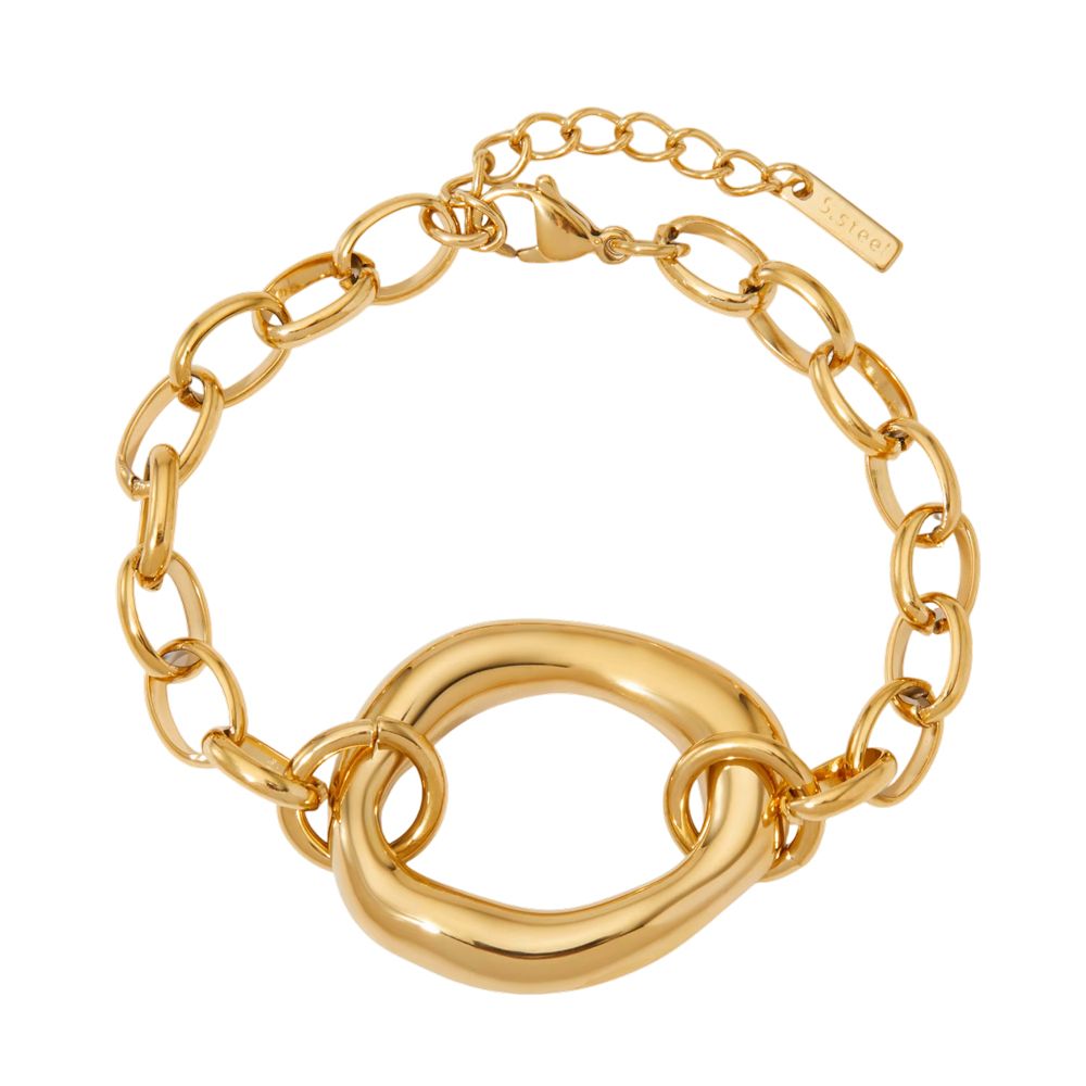 Ατσάλινο Βραχιόλι Chunky Chain με Μοντέρνο Κρίκο Χρυσό