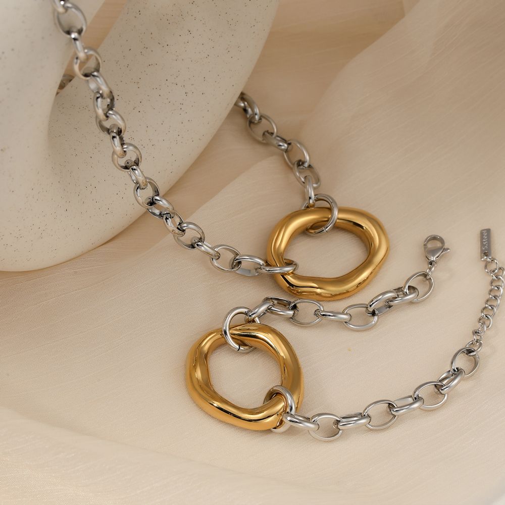 Ατσάλινο Κολιέ Chunky Chain με Μοντέρνο Κρίκο Χρυσό