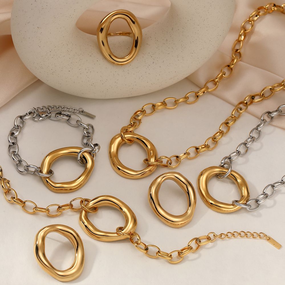 Ατσάλινο Κολιέ Chunky Chain με Μοντέρνο Κρίκο Χρυσό