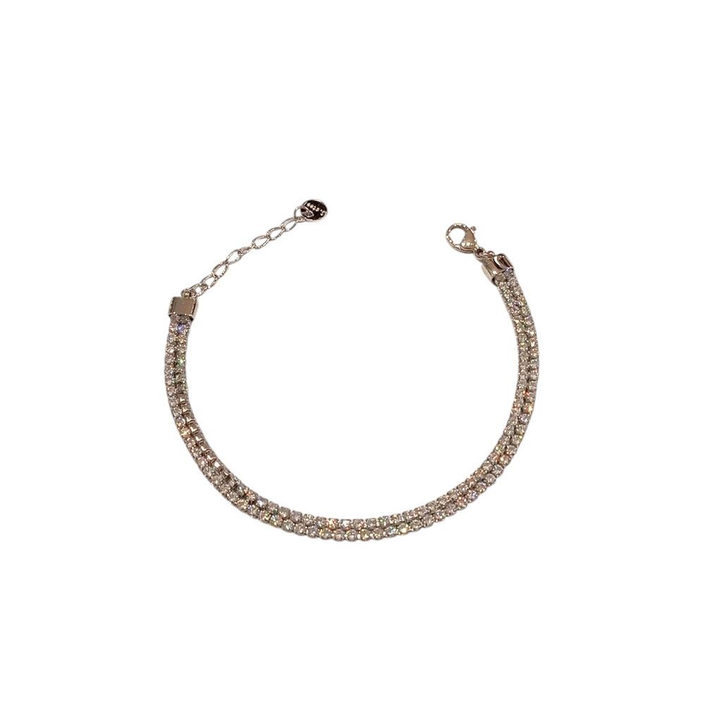 Βραχιόλι Ανοξείδωτο Ατσάλι με Διπλή Σειρά Ζιρκόν Ασημί