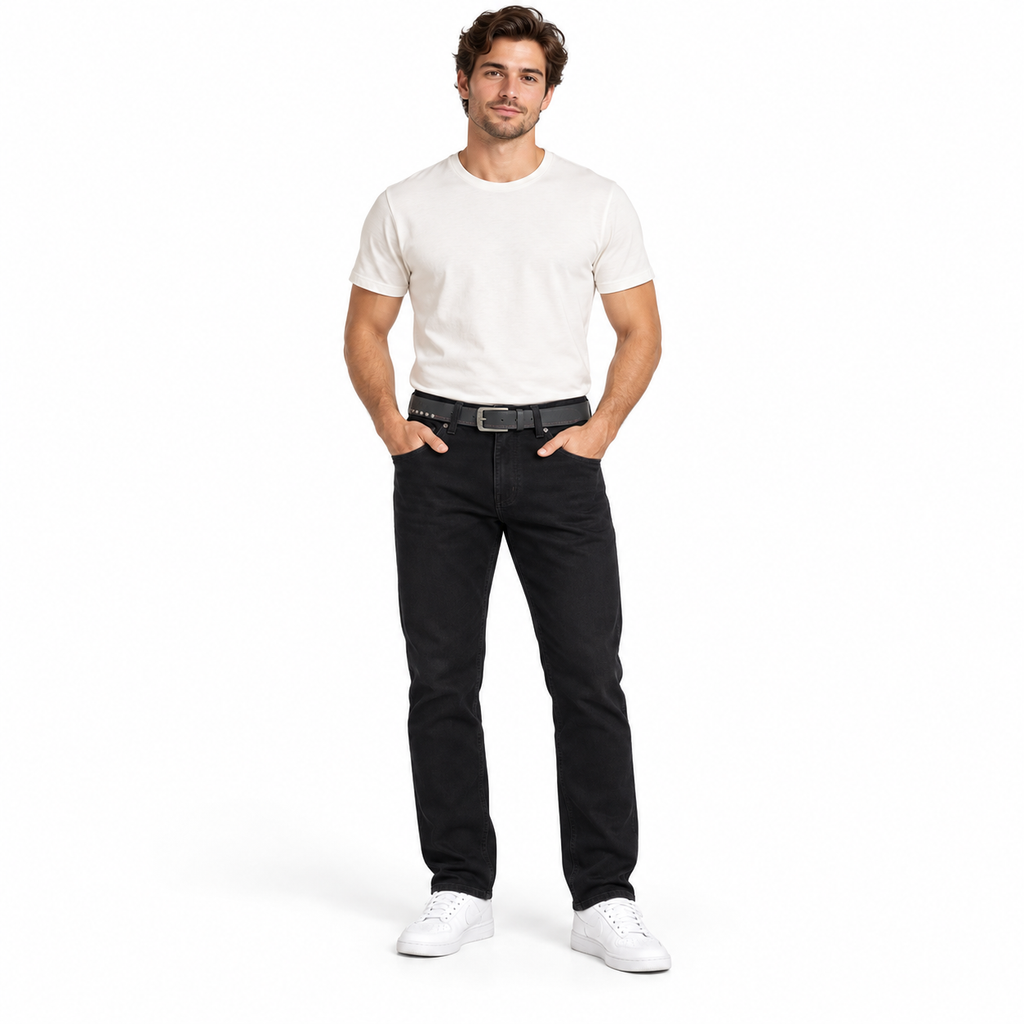 Angel Shopping Ανδρικό Τζιν Παντελόνι Regular Fit με Ζώνη Μαύρο