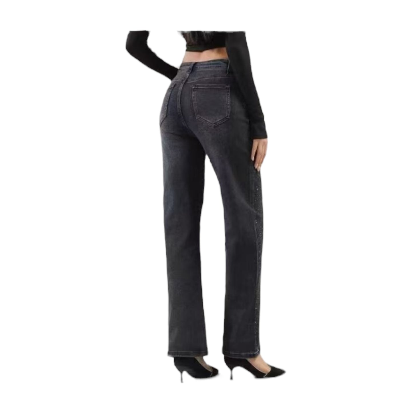 Miss Good High Waisted Women's Straight Jean Pants Black