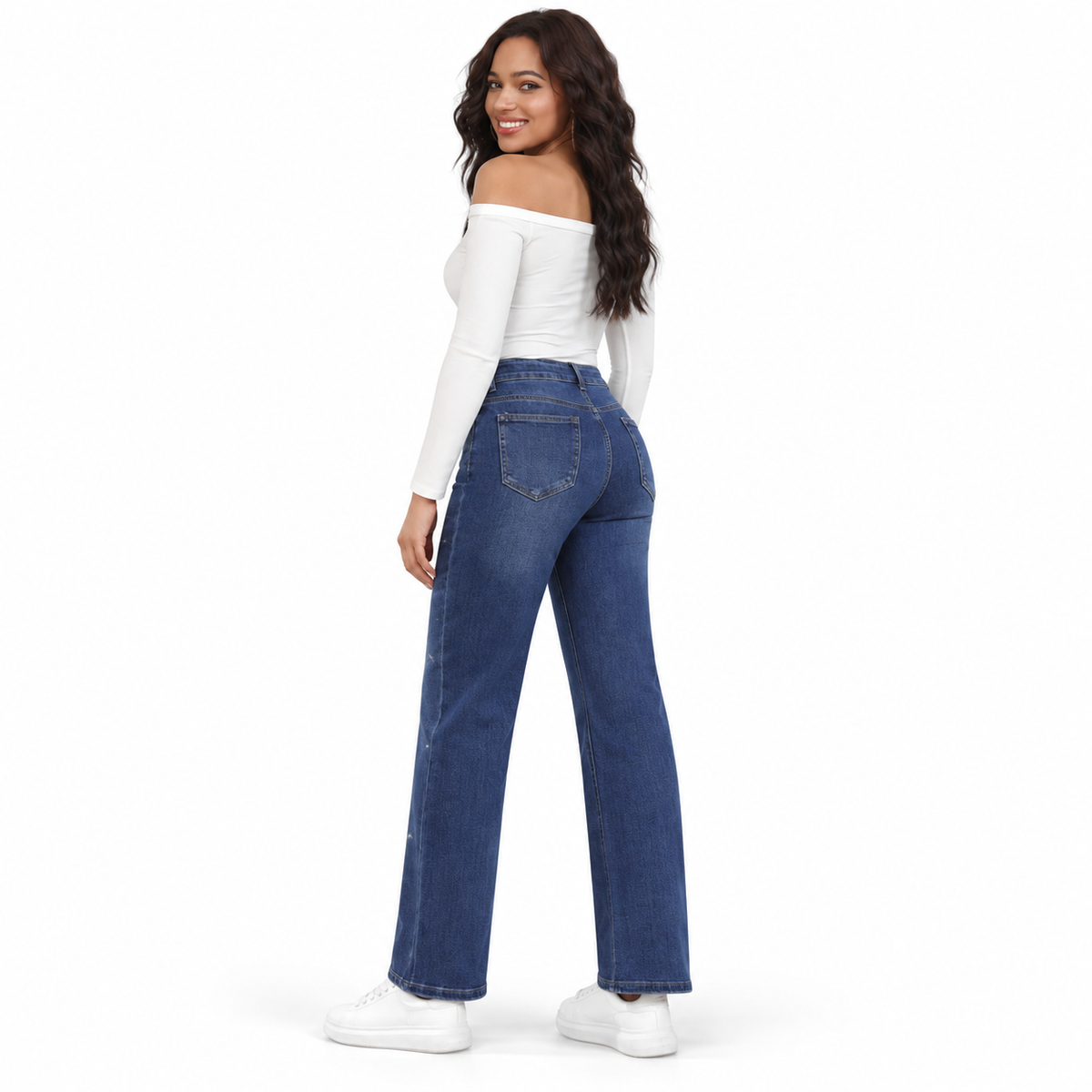 Miss Good Γυναικείο Τζιν Παντελόνι Ψηλόμεσο Wide Leg με Στρας Μπλε