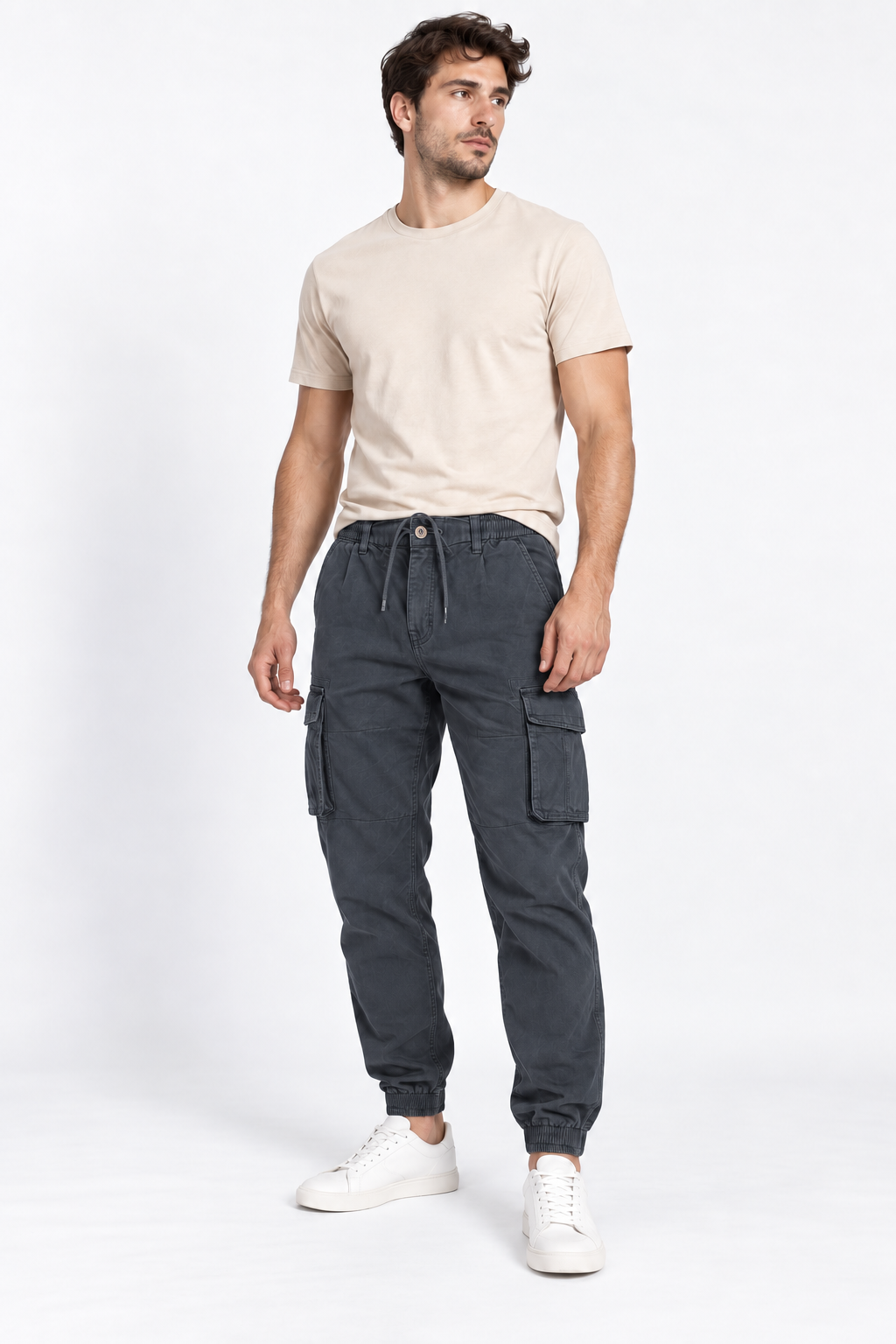 Angel Shopping Ανδρικό Παντελόνι Cargo Jogger με Λάστιχο και Κορδόνι Γκρι