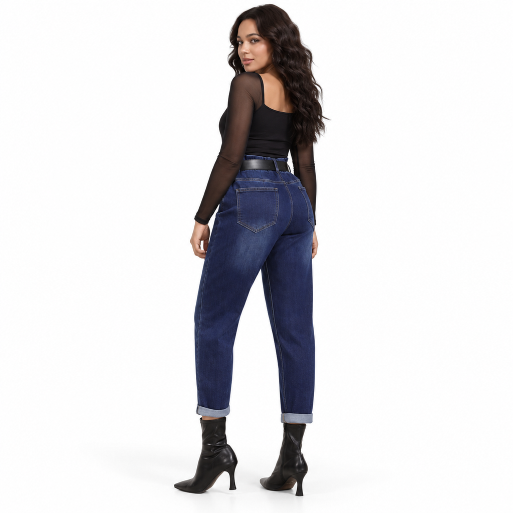 Γυναικείο Τζιν Παντελόνι Ψηλόμεσο Mom Fit με Ζώνη ανοιχτό μπλε