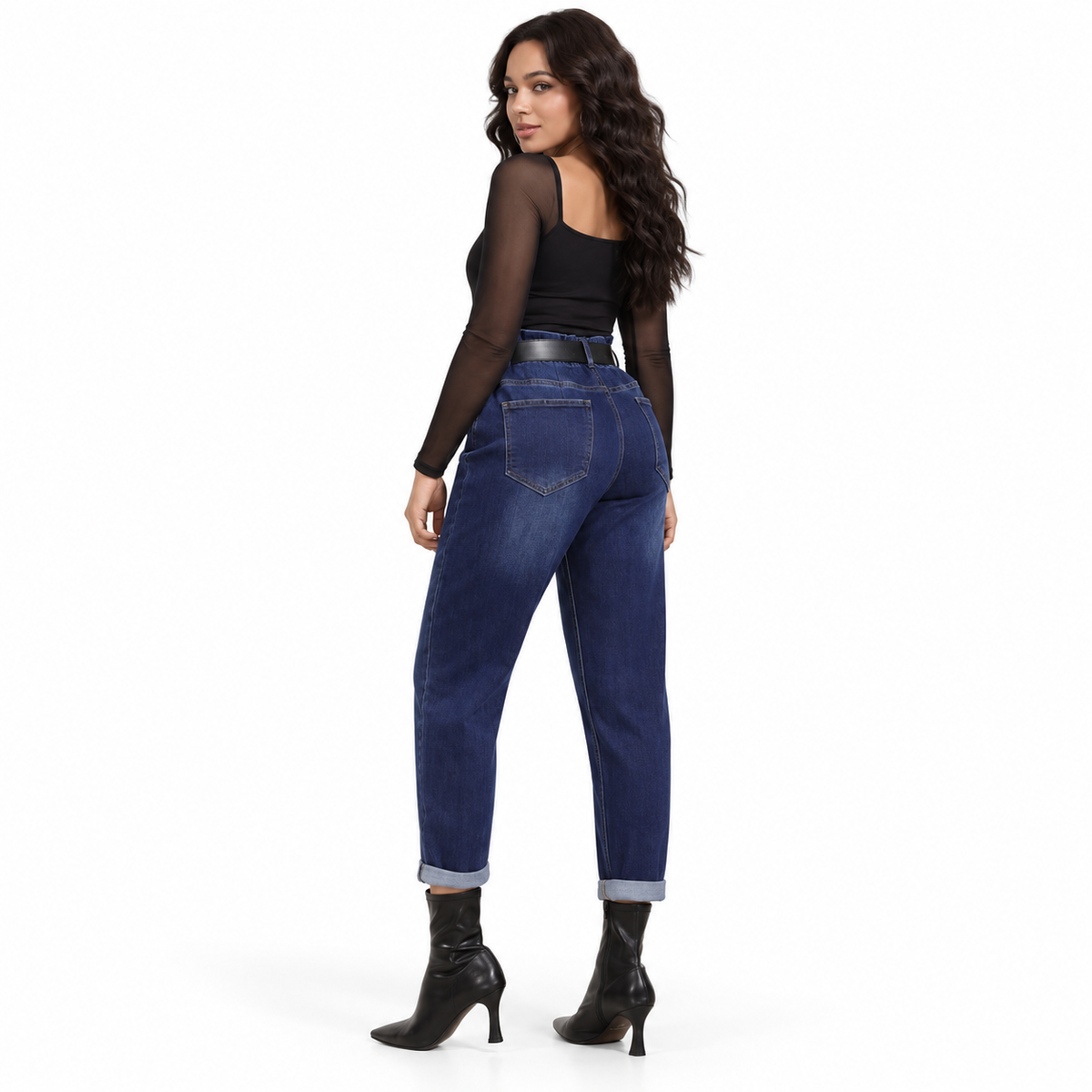 Γυναικείο Τζιν Παντελόνι Ψηλόμεσο Mom Fit με Ζώνη ανοιχτό μπλε