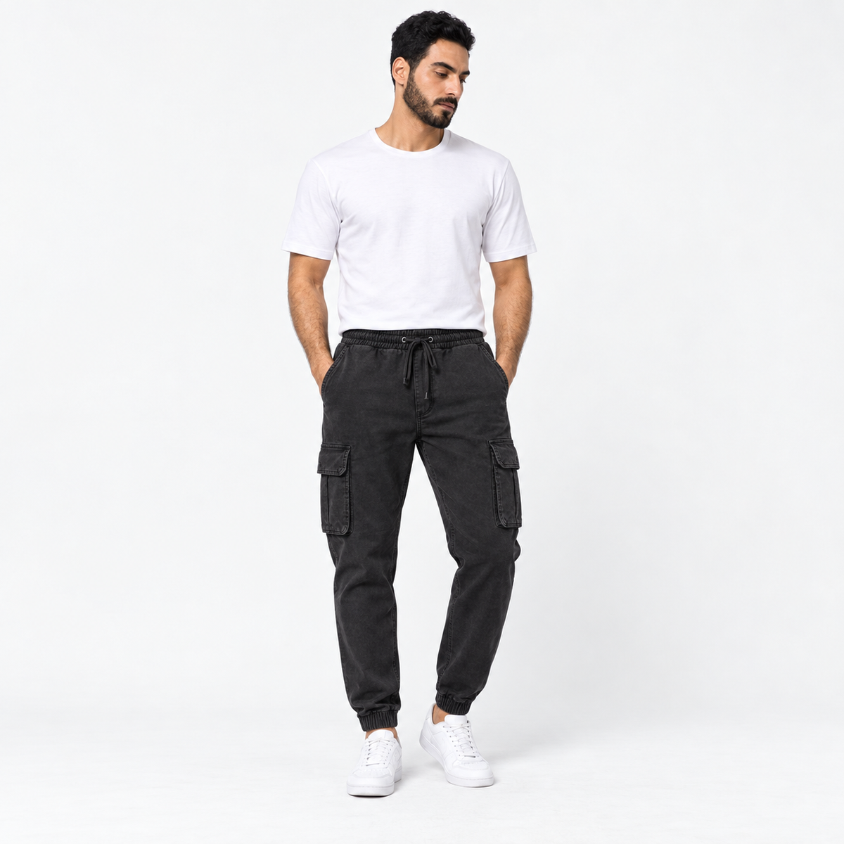 Angel Shopping Ανδρικό Παντελόνι Cargo Jogger με Κορδόνι Μαύρο