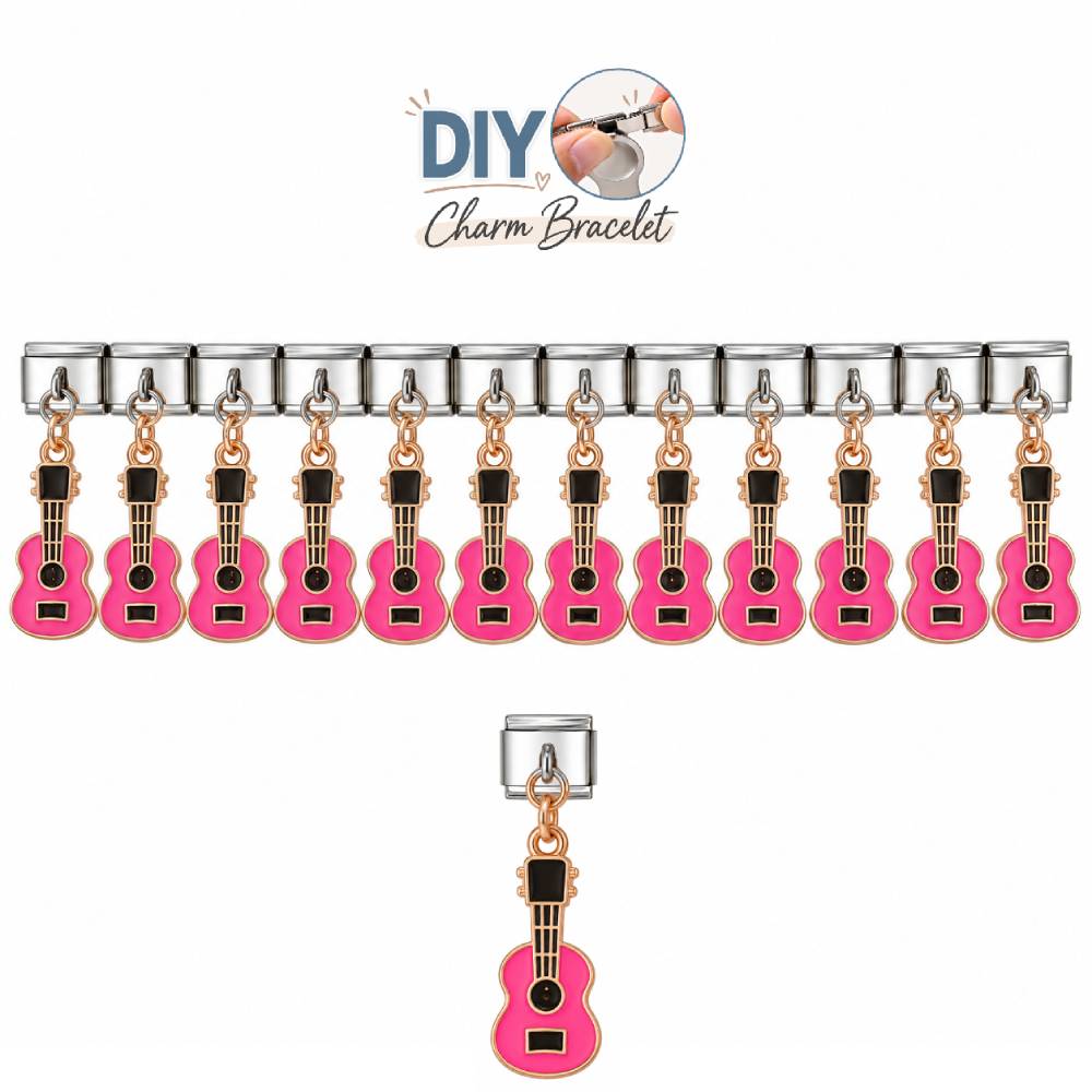 Στοιχεία DIY Βραχιολιού με Ροζ Κιθάρα σε Ασημί Χρώμα