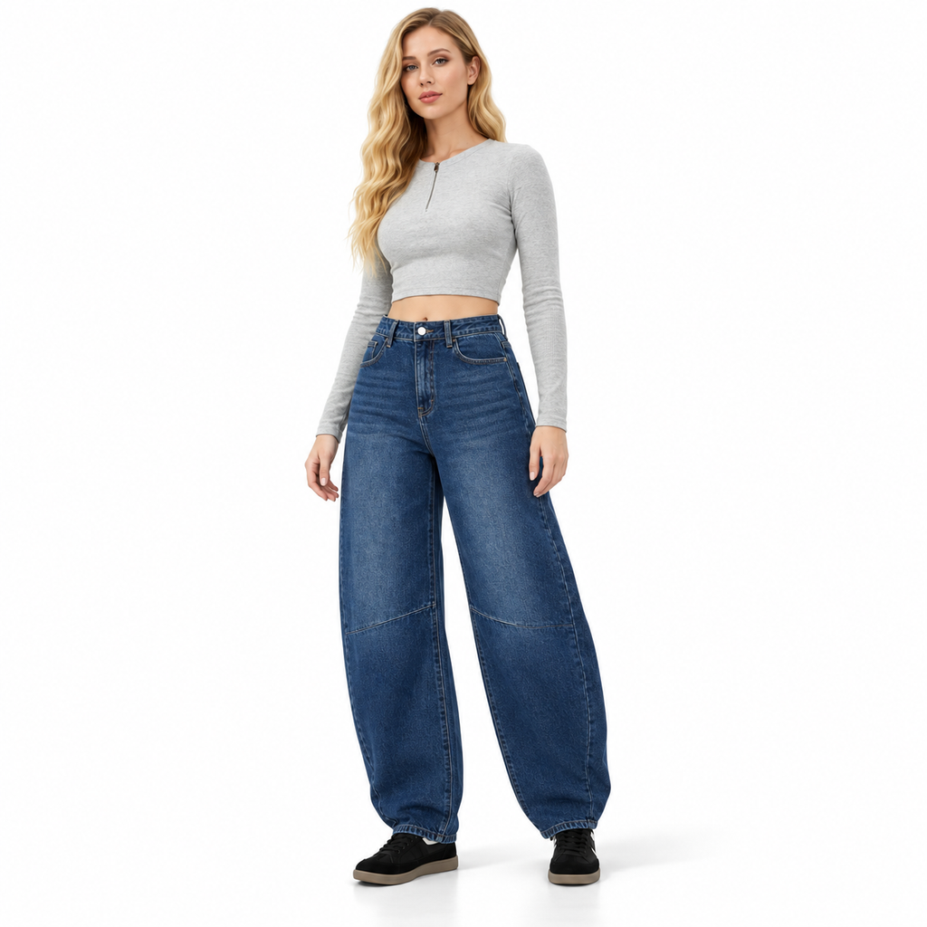 Angel Shopping Γυναικείο Τζιν Παντελόνι Ψηλόμεσο Balloon Fit Μπλε
