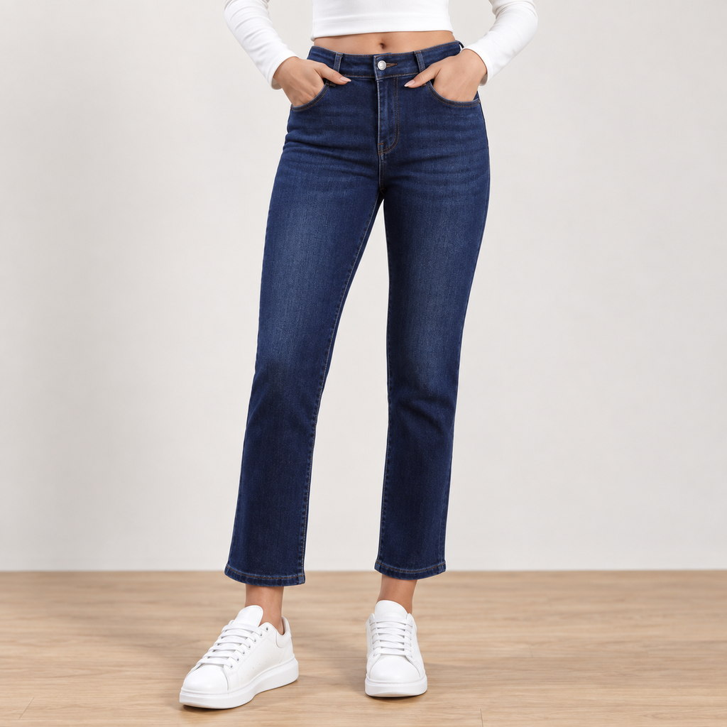 Miss Good Γυναικείο Τζιν Παντελόνι Ψηλόμεσο Cropped Straight Fit Μπλε