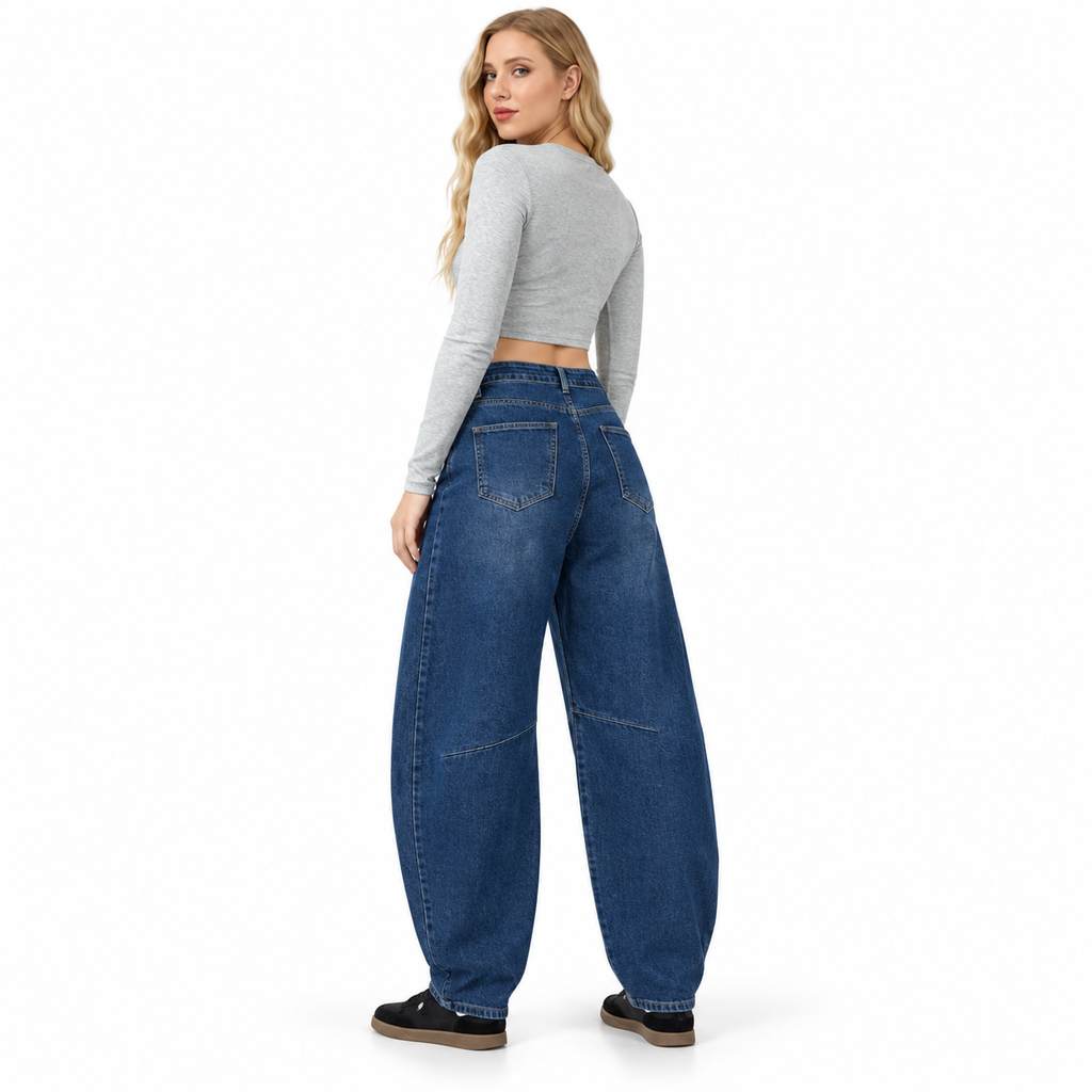 Angel Shopping Γυναικείο Τζιν Παντελόνι Ψηλόμεσο Balloon Fit Μπλε