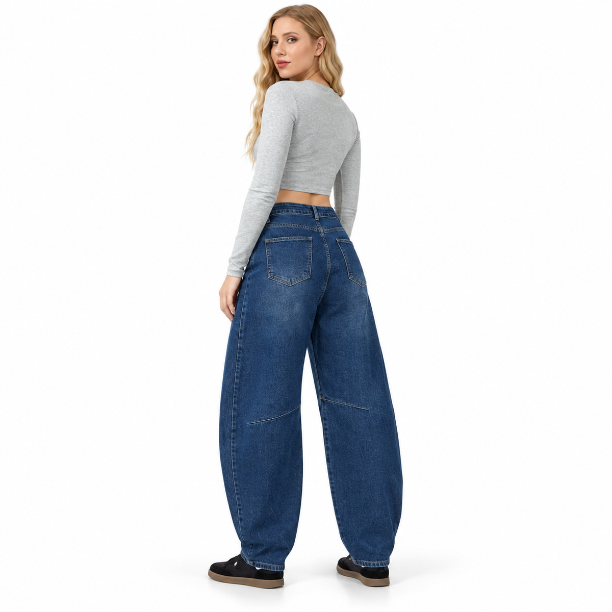 Angel Shopping Γυναικείο Τζιν Παντελόνι Ψηλόμεσο Balloon Fit Μπλε