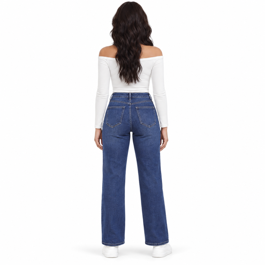 Miss Good Γυναικείο Τζιν Παντελόνι Ψηλόμεσο Wide Leg με Στρας Μπλε