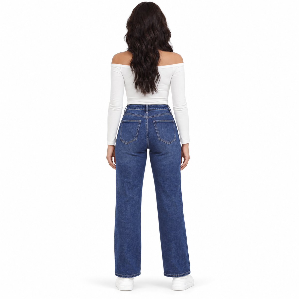 Miss Good Γυναικείο Τζιν Παντελόνι Ψηλόμεσο Wide Leg με Στρας Μπλε