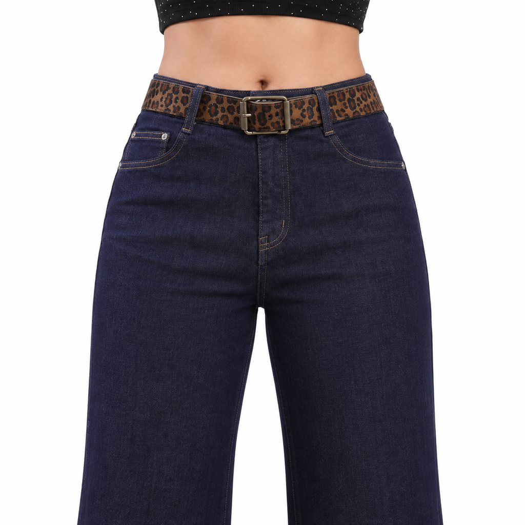 Angel Shopping Γυναικείο Τζιν Παντελόνι Ψηλόμεσο Wide Leg με Ζώνη Σκούρο Μπλε