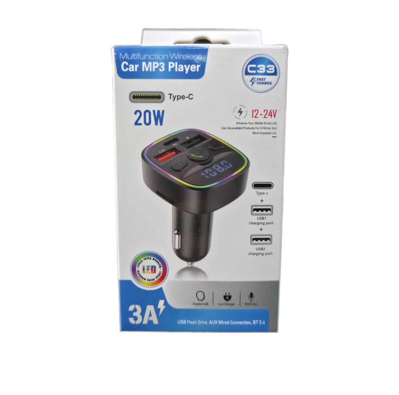 C33 Bluetooth 5.4 FM Transmitter Αυτοκινήτου Type-C 20W RGB 1402-89