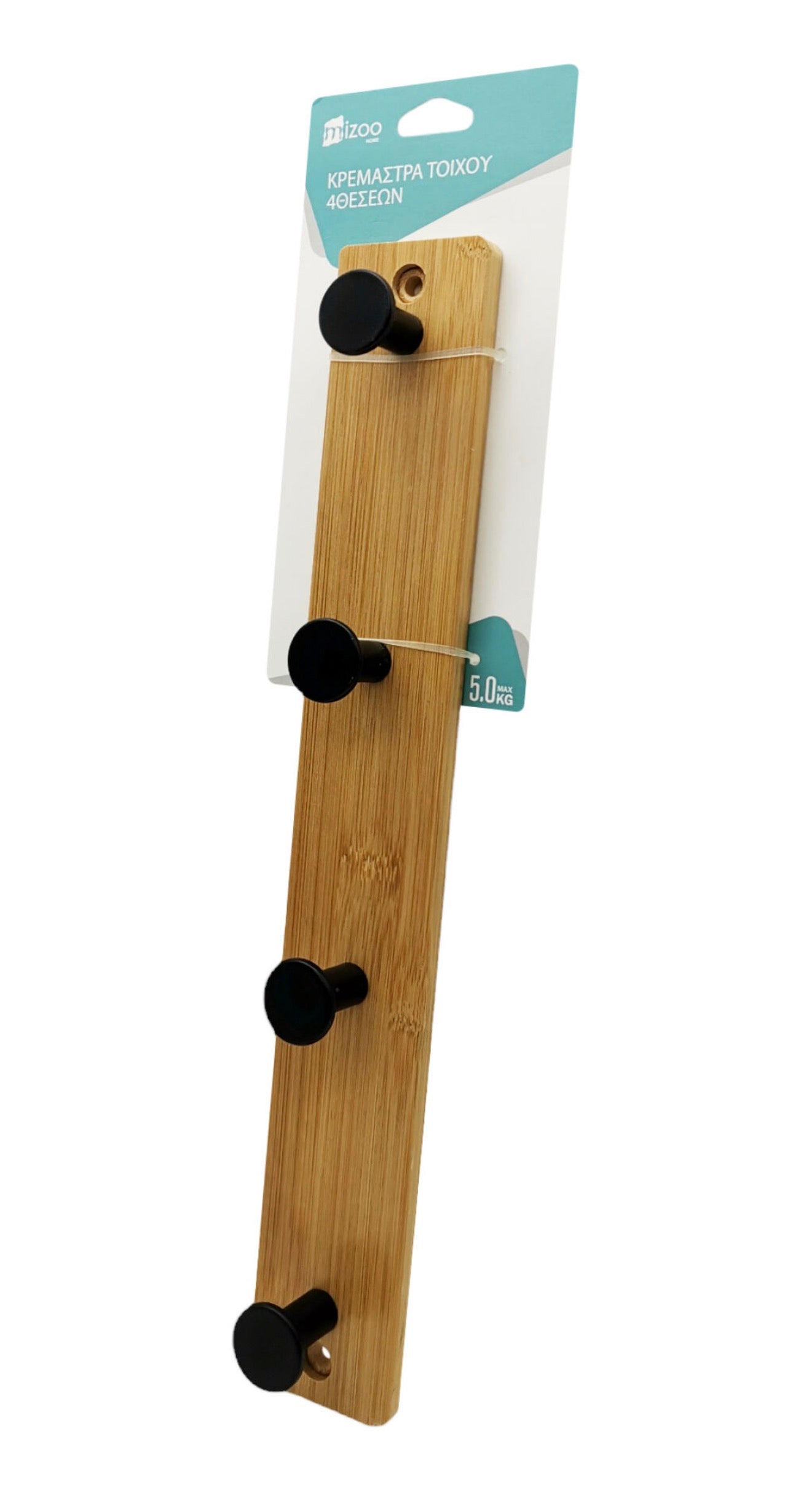 MIZOO Ξύλινη Κρεμάστρα Τοίχου 4 Θέσεων 33×5cm έως 5kg 1393-20