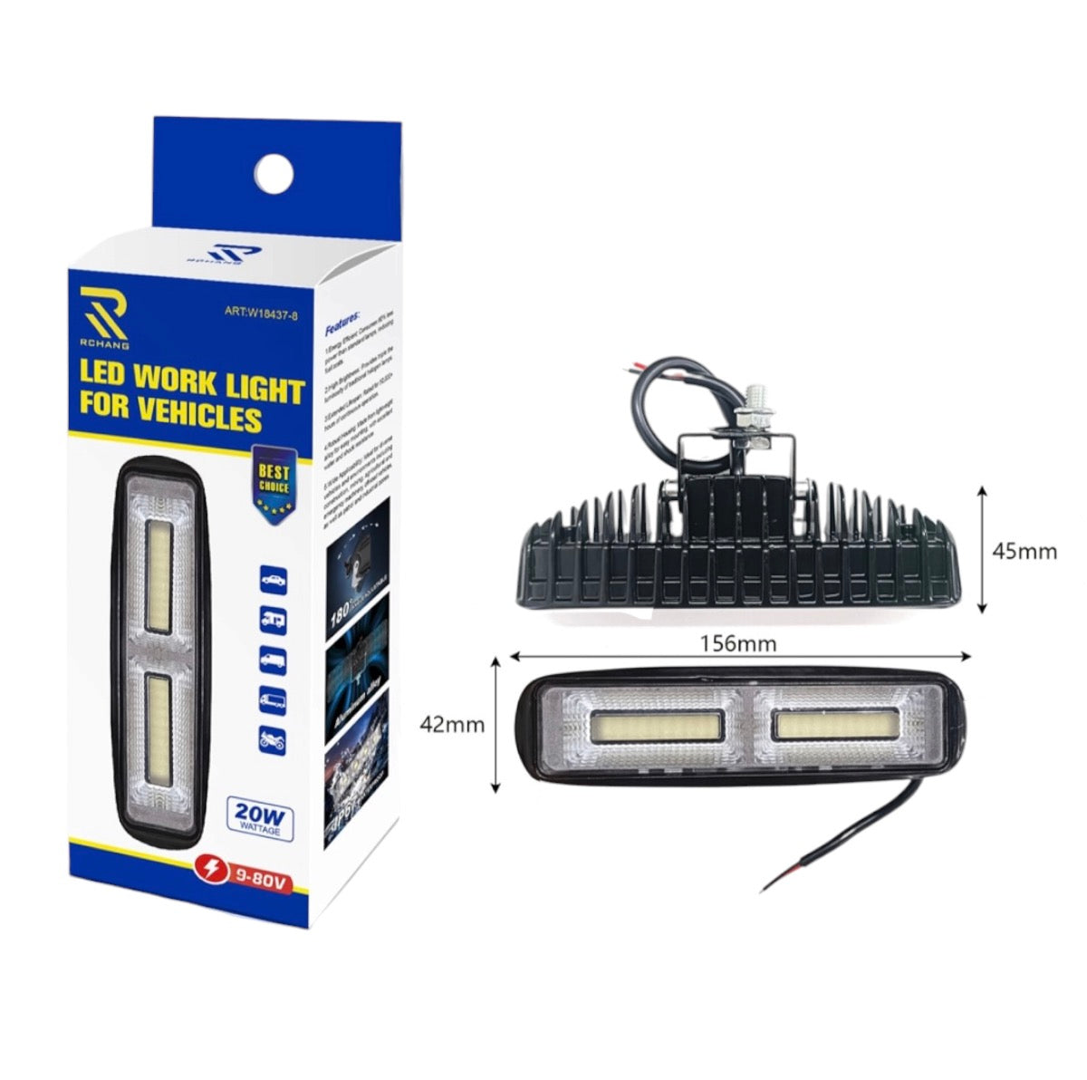 RCHANG LED Φως Εργασίας 20W 9–80V Διπλό COB W18437-8 5100-92